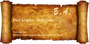 Beringer Adrián névjegykártya